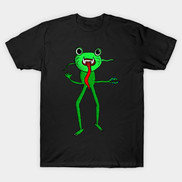 Green monster with long legs T-Shirt by Littlelimehead